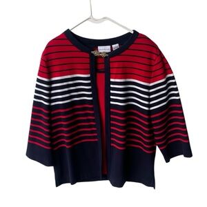 Alfred Dunner Womens  Blue Red White Stretch Mock Twinset Top Size Large